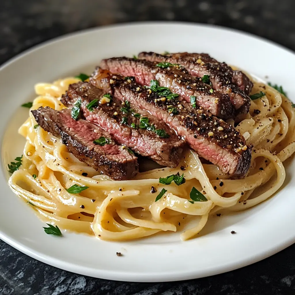 Garlic Parmesan Pasta with Sliced Steak image 1