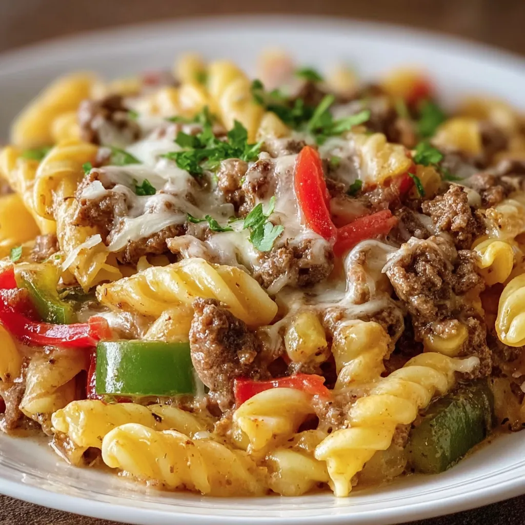 Crockpot Philly Cheesesteak Pasta Casserole 1