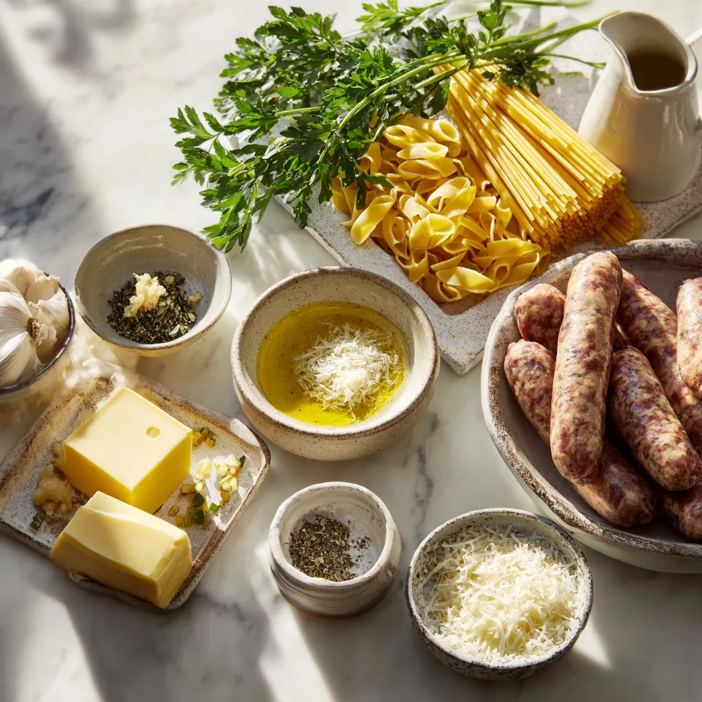 Garlic Butter Sausage Bites with Creamy Parmesan Pasta 2