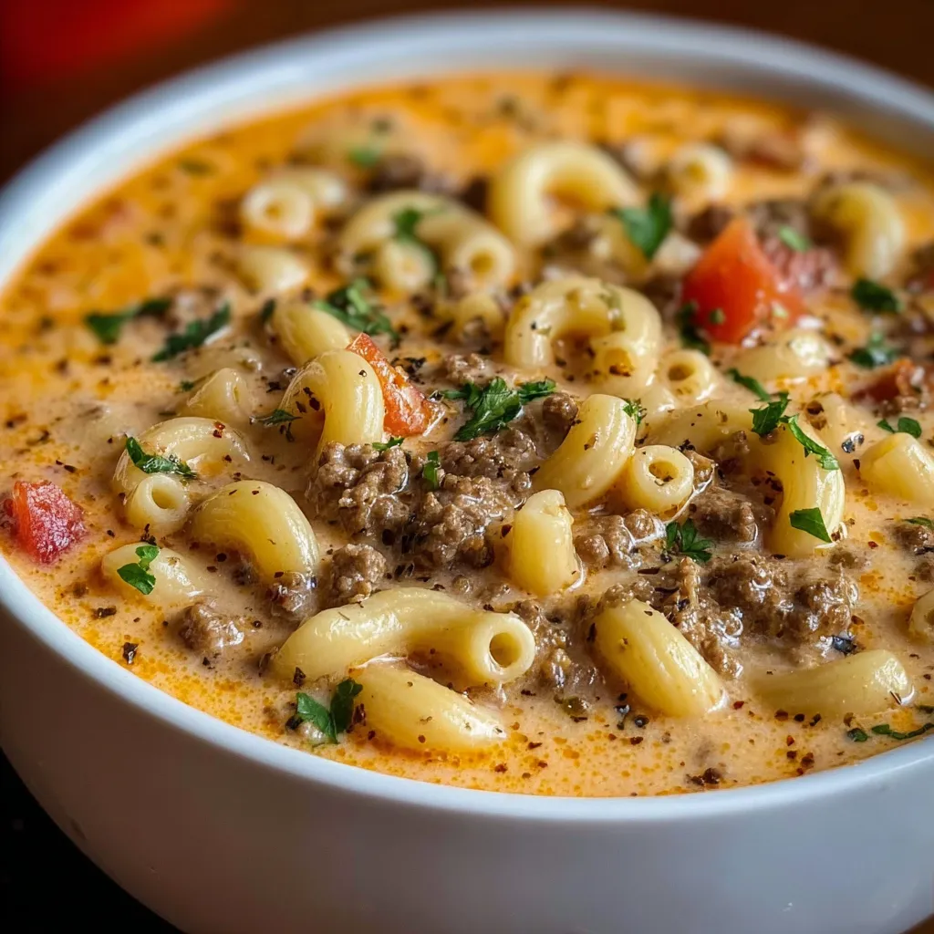 One Pot Macaroni Cheeseburger Soup 1