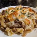French Onion Ground Beef Noodle Casserole 1